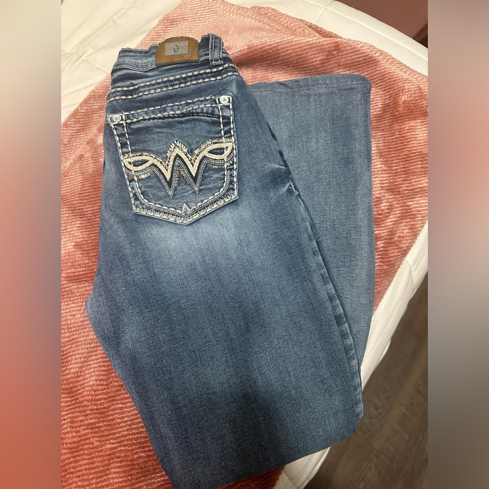 Women’s petite, sexy couture, western blue bootcut jeans